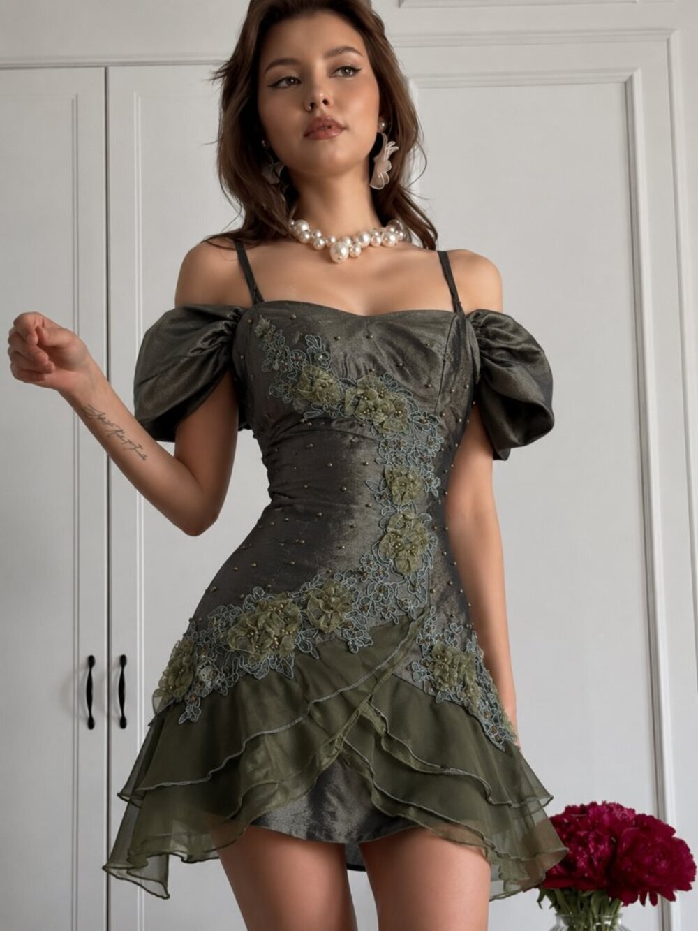 Y2K Jessica James Mini Green Prom Dress Asymmetrical Fairycore Evening Gown